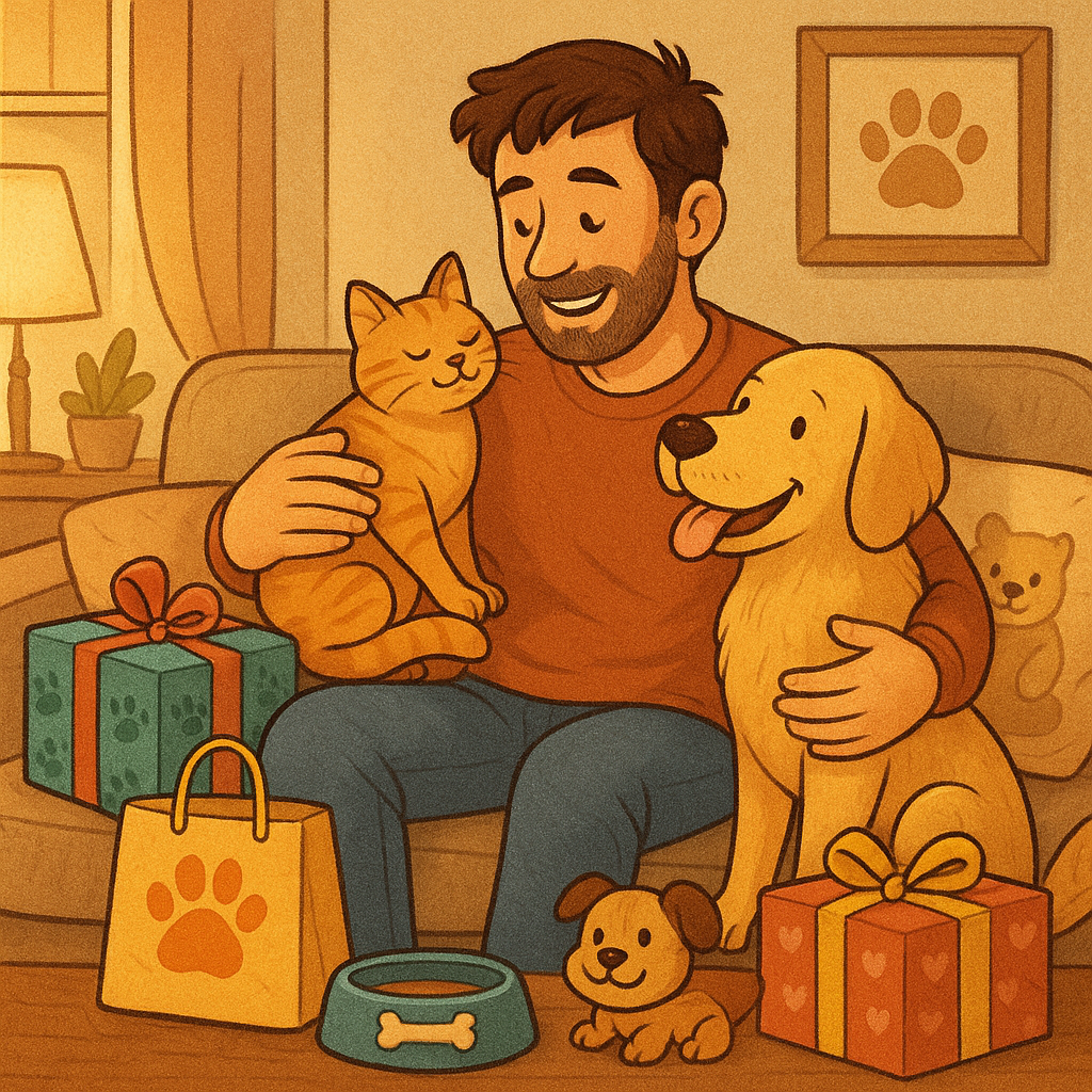 Dad enjoying time with his pets